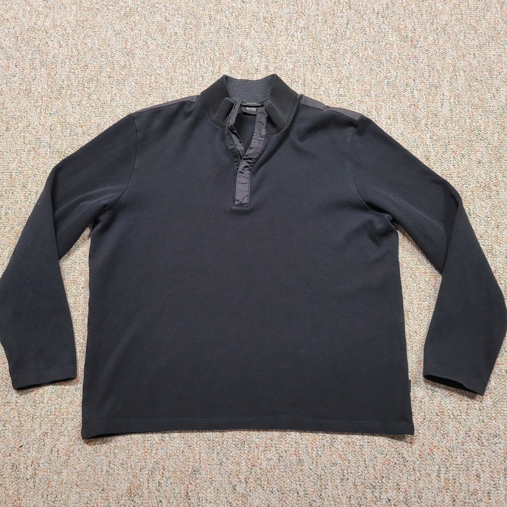 Hugo Boss Sweater Mens‎ 2XL Black Quarter Zip Pullover Regular Fit Mock Neck
